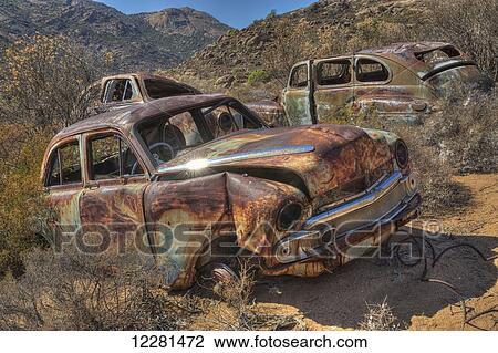 Abandoned cars in the desert; South Africa View Large Photo Image Stock Image - Abandoned cars in the desert; South Africa. Fotosearch