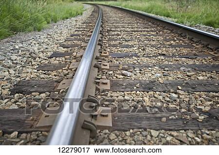 Stock Photo - Close up view of railroad tracks near Gates Lake; British Columbia, Canada. Fotosearch