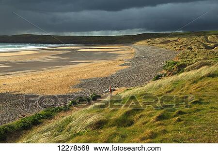 Stock Photo - Freshwater West beach on the Pembrokeshire coastal path in Southwest Wales; Wales. Fotosearch