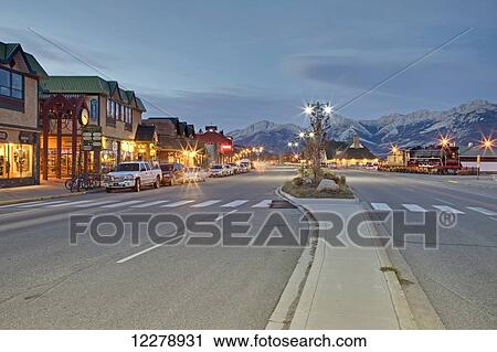 Stock Image - Jasper, a specialized municipality in western Alberta and a commercial centre of Jasper National Park; Jasper, Alberta, Canada. Fotosearch