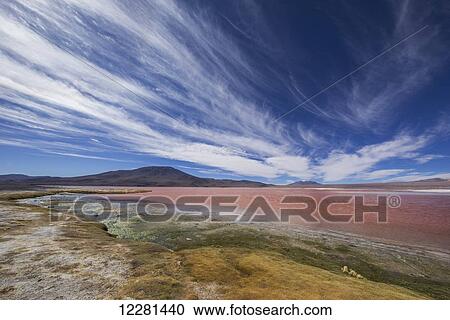 Stock Image - Laguna Colorada in the Altiplano region; Sur Lipez, Bolivia. Fotosearch