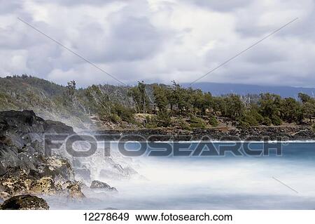 Stock Photo - Long exposure surf at the Ahukini State Park; Lydgate, Kauai, Hawaii, United States of America. Fotosearch