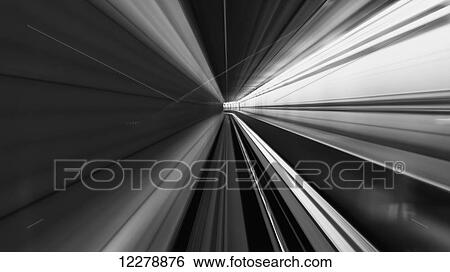 Stock Photograph - Long exposure while taking underground transportaion giving a time warp feel; Seattle, Washington, United States of America. Fotosearch