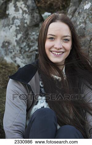 Stock Photograph - Portrait Of A Young Woman; Iceland. Fotosearch