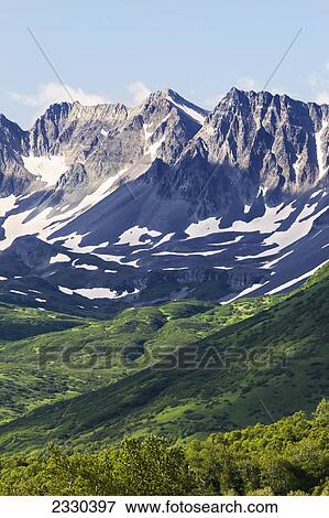 Stock Photo - Rugged Mountains On Hallo Bay, Katmai Naional Park, Alaska Peninsula; Southwest Alaska, United States Of America. Fotosearch
