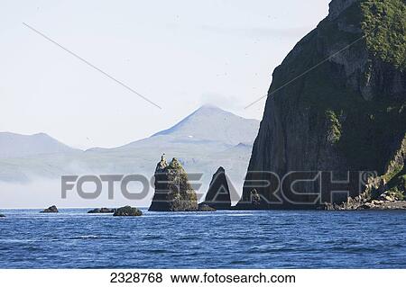 Stock Photo - Sankin Island In Ikatan Bay In False Pass, Also Known As Isanotski Strait; Southwest Alaska, United States Of America. Fotosearch