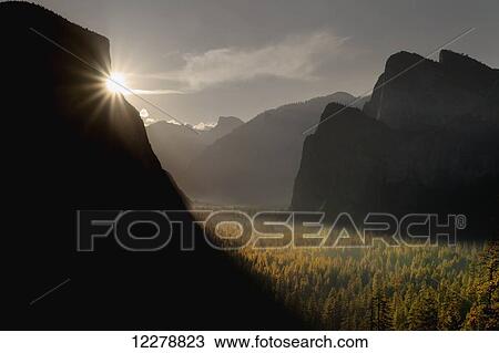 Stock Image - Sunrise at Tunnel View, Yosemite National Park; California, United States of America. Fotosearch