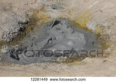 Stock Photo - The geothermal area causes mud to boil, Altiplano region; Sur Lipez, Bolivia. Fotosearch