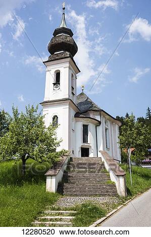 Stock Image - Wallfahrtskirche Maria Gern, traditional onion dome Roman Catholic church; Berchtesgaden, Bavaria, Germany. Fotosearch