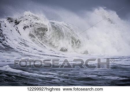 A large wave breaks on a stormy morning; Seaside, Oregon, United States of America View Large Photo Image Stock Photograph - A large wave breaks on a stormy morning; Seaside, Oregon, United States of America. Fotosearch
