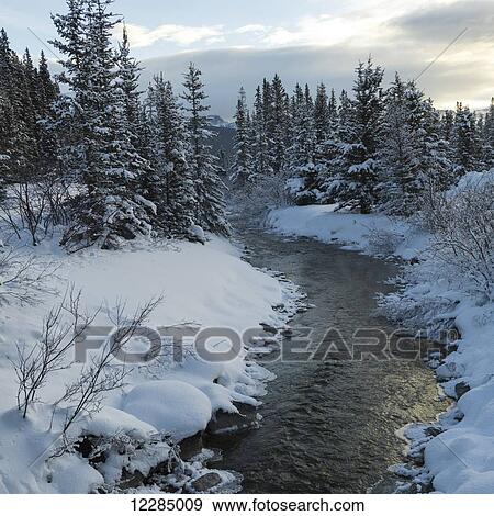 A river flowing through a snow covered landscape; Lake Louise, Alberta, Canada View Large Photo Image Stock Photo - A river flowing through a snow covered landscape; Lake Louise, Alberta, Canada. Fotosearch