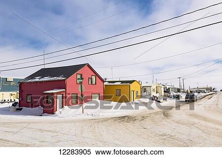 A street lined with pink and yellow houses, Barrow, North Slope, Arctic Alaska, USA, Winter View Large Photo Image Stock Photography - A street lined with pink and yellow houses, Barrow, North Slope, Arctic Alaska, USA, Winter. Fotosearch