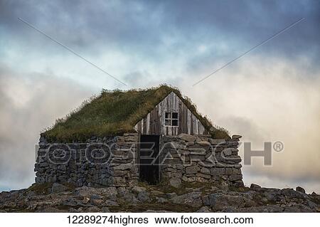 Stock Photograph - Abandoned rock and stone house in rural Iceland; Iceland. Fotosearch