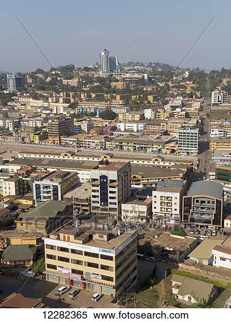 Stock Photography - Aerial view of Kampala; Kampala, Uganda. Fotosearch