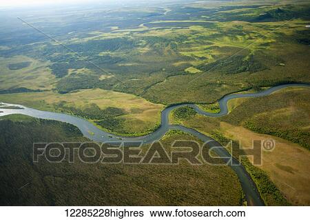 Stock Photograph - Aerial view of Naknek River, Southwest Alaska; Alaska, United States of America. Fotosearch
