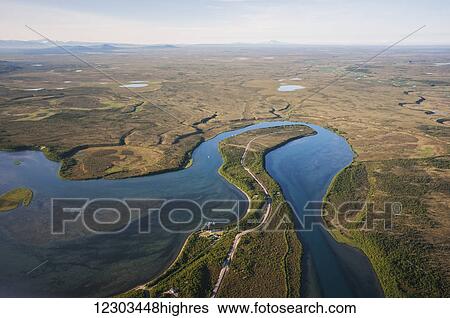Stock Photograph - Aerial view of Naknek River, Southwest Alaska. Fotosearch