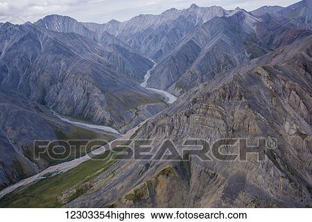 Stock Photograph - Aerial view of the Brooks Range in summer, ANWR, Arctic Alaska. Fotosearch