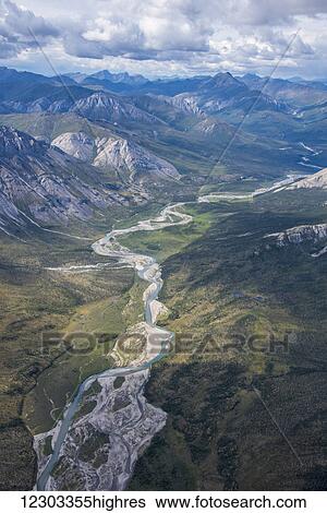 Stock Photograph - Aerial View of the Brooks Range in summer, ANWR, Alaska. Fotosearch