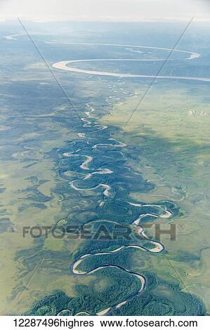 Stock Photograph - Aerial view of the Yukon River; Alaska, United States of America. Fotosearch