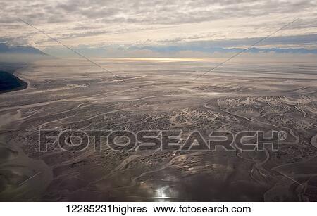 Aerial view of tidal flats; Anchorage, Alaska, United States of America View Large Photo Image Stock Photograph - Aerial view of tidal flats; Anchorage, Alaska, United States of America. Fotosearch