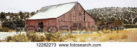 An early snowstorm dusts an old red barn roof, the blooming chamisa and the surrounding area in autumn; Cedarville, California, United States of America View Large Photo Image Stock Image - An early snowstorm dusts an old red barn roof, the blooming chamisa and the surrounding area in autumn; Cedarville, California, United States of America. Fotosearch