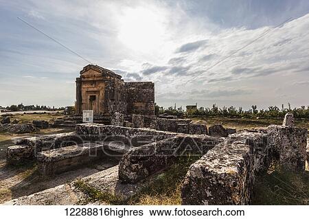 Stock Photograph - Ancient graves and burial chamber; Pamukkale, Turkey. Fotosearch