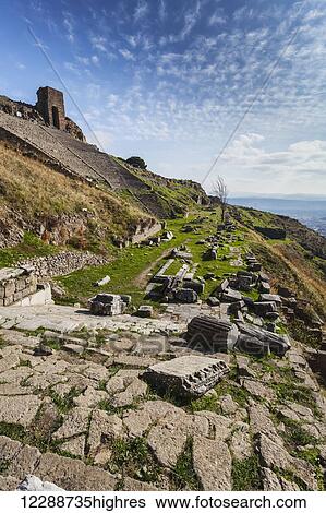 Stock Photograph - Ancient ruins of a theatre; Pergamum, Turkey. Fotosearch