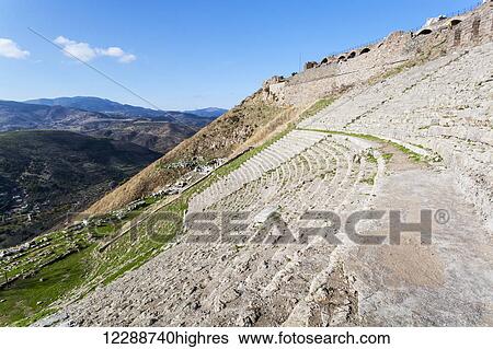 Stock Photograph - Ancient ruins of a theatre; Pergamum, Turkey. Fotosearch