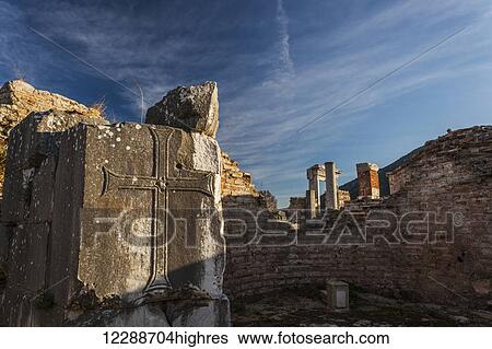 Stock Photograph - Ancient ruins of the Church of Mary; Ephesus, Turkey. Fotosearch