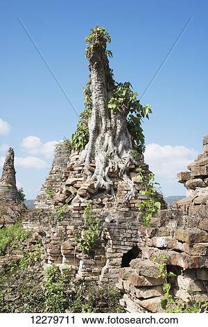 Stock Image - Ancient stupa; Myanmar. Fotosearch