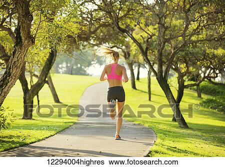Athletic fit young woman jogging running outdoors early morning in park. Healthy lifestyle sports fitness concept. View Large Photo Image Stock Photograph - Athletic fit young woman jogging running outdoors early morning in park. Healthy lifestyle sports fitness concept.. Fotosearch