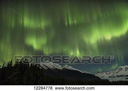 Aurora Borealis, Northern Lights, Mendenhall Lake, Tongass National Forest; Alaska, United States of America View Large Photo Image Stock Photo - Aurora Borealis, Northern Lights, Mendenhall Lake, Tongass National Forest; Alaska, United States of America. Fotosearch