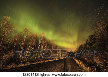 Aurora borealis over road; Thunder Bay, Ontario, Canada View Large Photo Image Stock Photograph - Aurora borealis over road; Thunder Bay, Ontario, Canada. Fotosearch