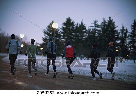 Back View Of Group Of 6 Runners Out In Winter Morning, Regina, Saskatchewan View Large Photo Image Stock Image - Back View Of Group Of 6 Runners Out In Winter Morning, Regina, Saskatchewan. Fotosearch
