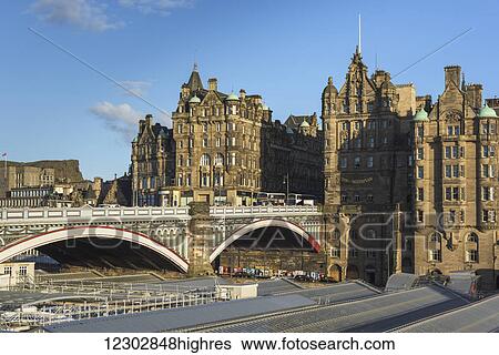 Stock Photograph - Balmoral Hotel and Waverley Station; Edinburgh, Scotland. Fotosearch
