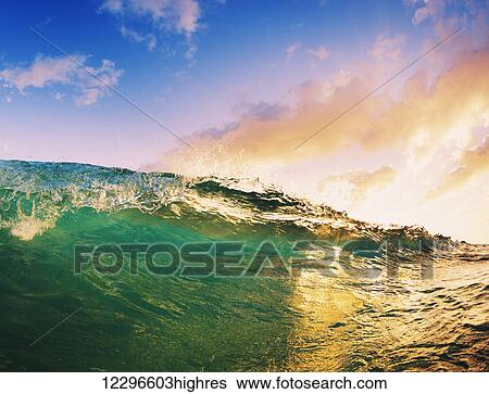 Beautiful Sunset Wave View Large Photo Image Stock Photograph - Beautiful Sunset Wave. Fotosearch