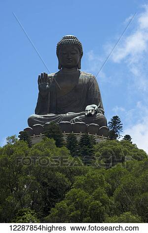 Big Buddha On Hilltop Above Green Trees; Hong Kong View Large Photo Image Stock Photograph - Big Buddha On Hilltop Above Green Trees; Hong Kong. Fotosearch