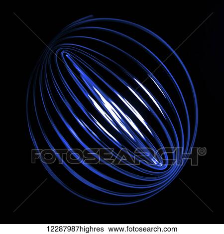 Stock Photograph - Blue light curving into a sphere shape against a black background. Fotosearch