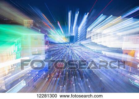 Stock Image - Blurred lights from a music concert; Locarno, Ticino, Italy. Fotosearch