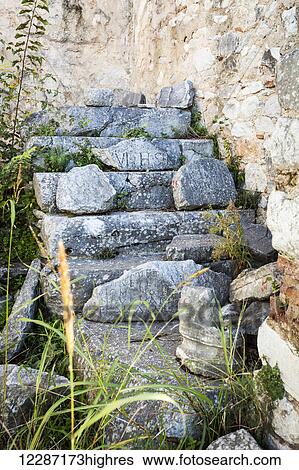 Stock Photograph - Broken stone steps; Philippi, Greece. Fotosearch