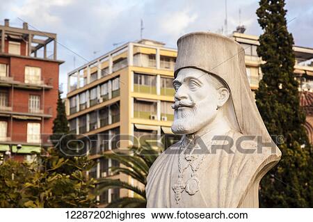 Stock Photograph - Bust of male figure; Thessaloniki, Greece. Fotosearch