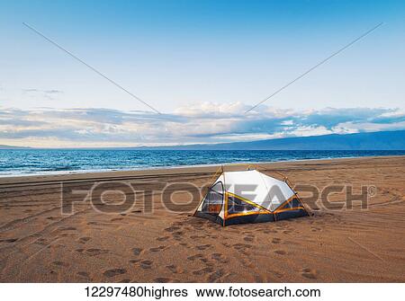 Camping on the Beach at Sunset View Large Photo Image Stock Photograph - Camping on the Beach at Sunset. Fotosearch