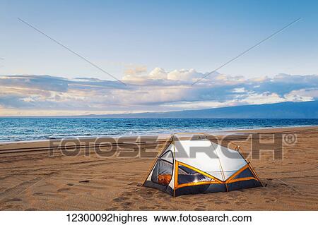 Camping on the Beach at Sunset View Large Photo Image Stock Photograph - Camping on the Beach at Sunset. Fotosearch