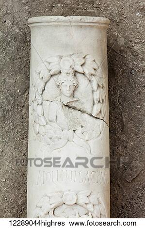 Stock Photograph - Carved stone column at a biblical site; Laodicea, Turkey. Fotosearch