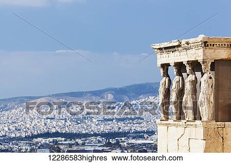 Stock Photograph - Caryatid Porch of the Erechtheion; Athens, Greece. Fotosearch