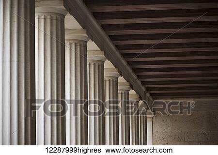 Stock Photograph - Ceiling corner in Stoa of Atallos colonnade; Athens, Attica, Greece. Fotosearch
