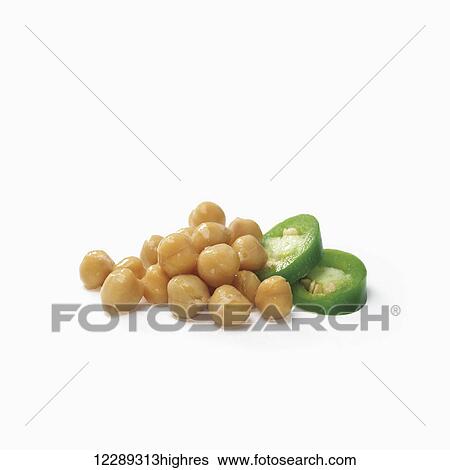 Chick peas and sliced green pepper on a white background; Toronto, Ontario, Canada View Large Photo Image Stock Photograph - Chick peas and sliced green pepper on a white background; Toronto, Ontario, Canada. Fotosearch