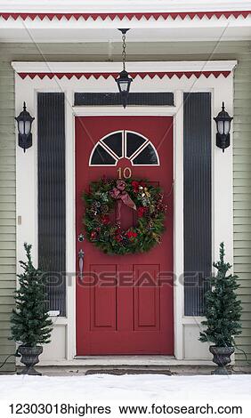 Christmas wreath on front door of house; Knowlton, Quebec, Canada View Large Photo Image Stock Photograph - Christmas wreath on front door of house; Knowlton, Quebec, Canada. Fotosearch