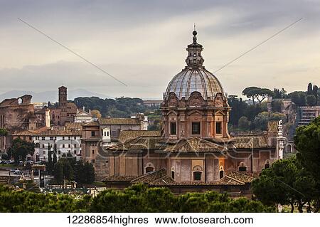 Stock Photograph - Church building with dome; Rome, Italy. Fotosearch