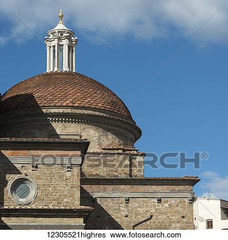 Church building with dome roof against a blue sky with cloud; Florence, Toscana, Italy View Large Photo Image Stock Photograph - Church building with dome roof against a blue sky with cloud; Florence, Toscana, Italy. Fotosearch